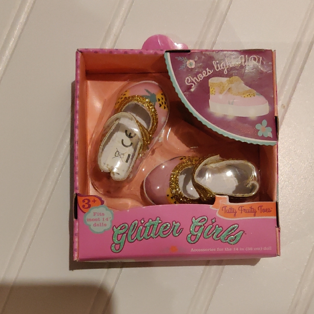 Glitter Girls Light Up Pink and Gold 14" Doll Shoes